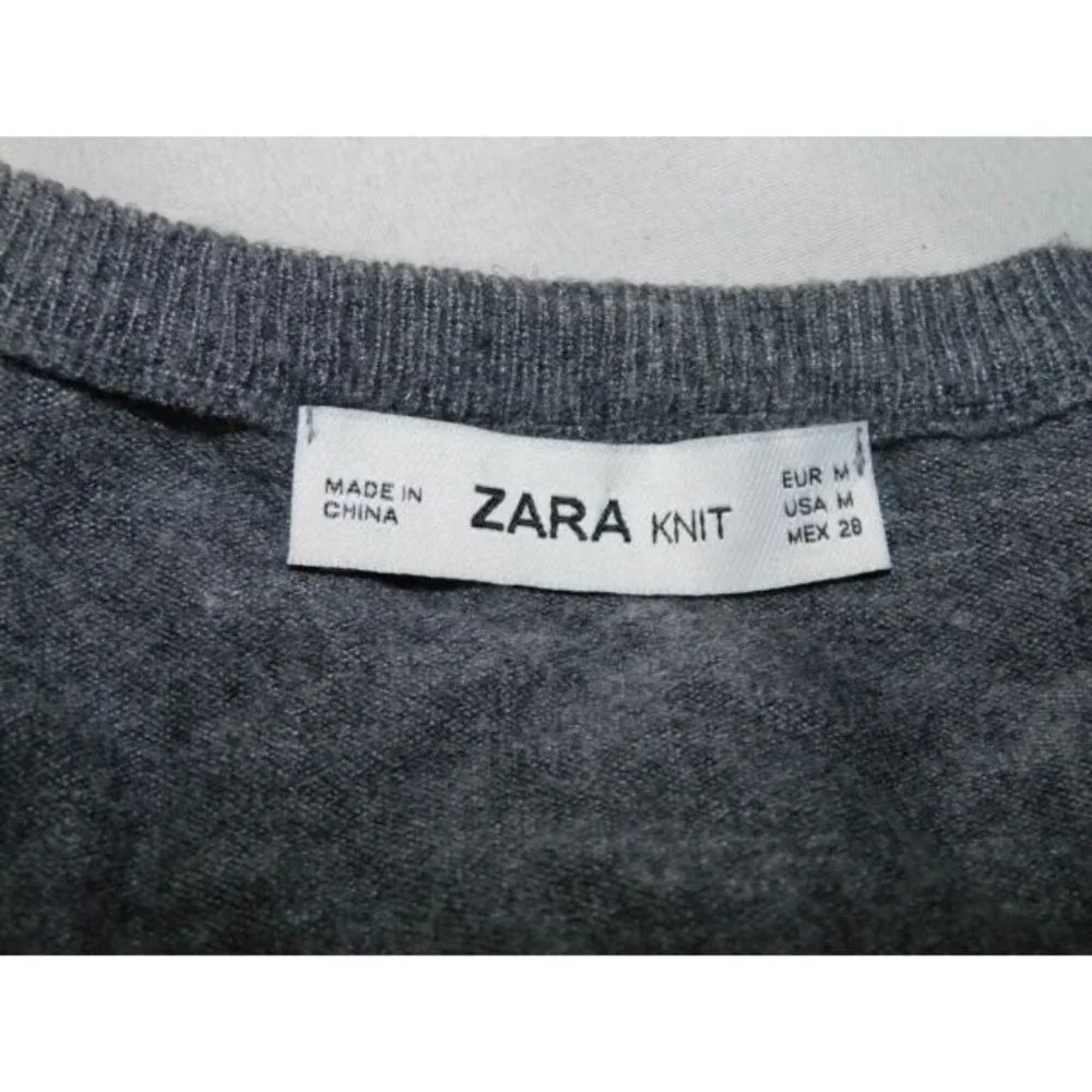 Zara Womens Oversized Gray Flounce Ruffle Detail Sweater V Neck M - Picture 3 of 7